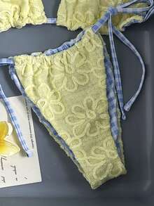 Swim Mod Đồ bơi nữ, bikini đi nghỉ mát và dễ thương, trang phục đi biển màu nâu vàng họa tiết hoa cho phụ nữ đi chơi, trang phục Valentine, kỳ nghỉ Xuân Hè 2026/Phong cách phương Tây/Câu lạc bộ/Đồ bơi đi biển khi nghỉ dưỡng - Màu vàng - Xem 7