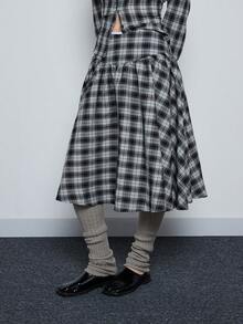 COUREZ Low Rise Midi Check Skirt With Ruffle Detail /Y2K Winter Clothes For Women Casual Skirt Workwear For Women Going Out Skirt Tops Party New Years Check Co-Ord