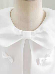 SHEIN Baby Girls' Cute Layered Ruffle Collar Sleeveless Mesh Dress With Bow Tie, Comfortable & Soft, Elegant For Spring/Summer Outings And Gifts, Suitable For 6 Months - 3 Years Old - White - View 5