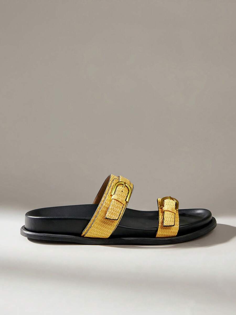 Solecia Women's Fashion Black Comfortable Flat Beach Sandals - Yellow - View 1