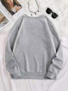 EMERY ROSE 女士休闲日常通勤简约百搭心形刺绣落肩宽松圆领卫衣 - 淺灰色 - 查看 2