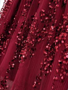 GlowEve CURVE 大码女式褶皱腰部亮片百褶裙两件套，派对宴会服装 - 酒紅色 - 查看 6