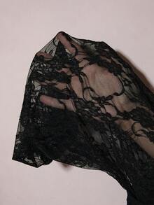 Cravure Women's Elegant Butterfly Lace High Collar Lantern Sleeve Blouse - Black - View 6