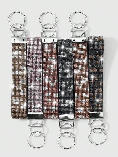 Goth 1 Y2k Shiny Unique Cool Fashion Light Luxury High Sense Silver Black/Black Gold/Brown/Coffee/Khaki/Pink Deer Pattern, Spots, Leopard Pattern, Animal Pattern Gradual Change Bright And Shiny Diamond-Encrusted Nylon Wrist Strap DIY Plain Ring Keychain Accessories Bag Pendant Pendant, Suitable For Sisters, Girlfriends, Friends, Girls And Ladies Daily Wear, Holiday Gifts