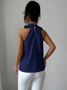 Balvessa Ruched Sleeveless Blouse, Intellectual And Elegant - Navy Blue - View 2