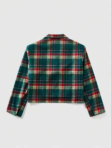 ROMWE MEN Grunge Punk Men's Casual Plaid Jacket For Christmas, Autumn/Winter - Green - View 2