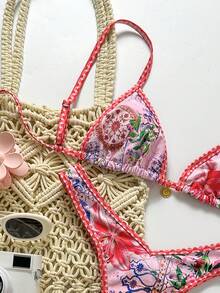 Swim Mod-D Women's Spring/Summer Printed Halter Metal Decor Bikini Set - Multicolor - View 4