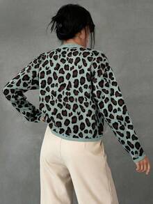 SHEIN Tall 落肩豹紋圓領開襟衫，適合高個女性 - 薄荷綠 - 查看 2