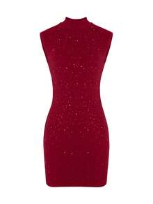 Elenzga Women's Solid Color Fitted Two-Piece Mini Dress - Red - View 3