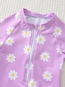 Cozy Pixies 女童/幼儿碎花长袖拉链泳衣，适合海滩度假 - 紫色 - 查看 3