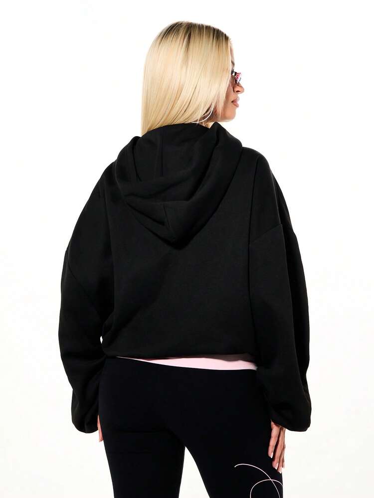 SUMWON WOMEN Oversize-Kapuzenpullover mit Reißverschluss und Grafikprint zum Valentinstag