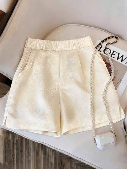 Franclia Women's Solid Color Jacquard Shorts With Pockets