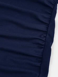 Girlism Đầm dạ hội thanh lịch cho thiếu nữ, màu trơn, vai lệch, xếp ly, dáng ôm, đuôi cá, thích hợp dự tiệc. - Màu xanh hải quân - Xem 3
