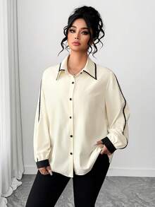 Elenzga Plus Size Elegant Design Women's Spring Blouse, Fashion Commuter Collared Shirt Office Blouse Blouses For Women Elegant - Apricot - View 6