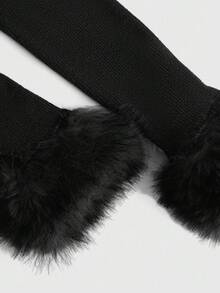 ROMWE Áo khoác cardigan dáng vintage phong cách hippie, chất liệu lông xù, dành cho nữ. - màu đen - Xem 3