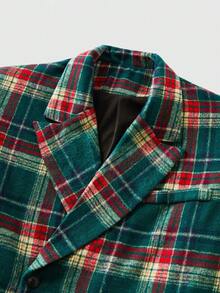 ROMWE MEN Grunge Punk Men's Casual Plaid Jacket For Christmas, Autumn/Winter - Green - View 3