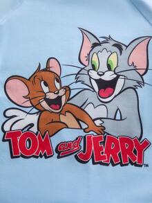 TOM & JERRY X SHEIN Baby Boy Cute Cartoon Pattern Contrast Trim Romper, Summer - Blue - View 6