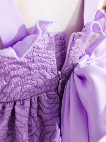 Elladie kids Váy bé gái dáng chữ A màu xanh thanh lịch mùa hè đính sequin, satin nơ, jacquard hoa, cho khách mời đám cưới, phù dâu, tiệc sinh nhật, lễ hội và kỷ niệm - Màu tím - Xem 5