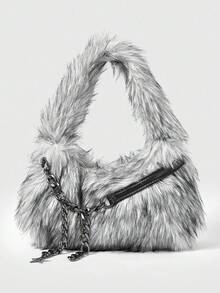 ROMWE Grunge Punk Bolsos de hombro para mujer estilo años 2000, bolsos de motociclista con remaches punk, bolsos de piel, carteras de otoño e invierno, bolsos hobo (patrón aleatorio) - Blanco y Negro - Ver 11