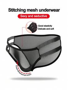 Charming & Cute Lace Trim Hollow-Out Mesh Mid-Rise Men's Sexy Underwear - Black - View 1