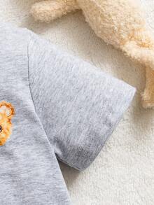 SHEIN 男婴休闲小熊印花短袖Polo衫，夏季 - 淺灰色 - 查看 6