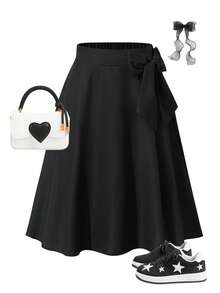 Tween Girls PU Mid-Length Skirt For Autumn And Winter, Fashionable And Elegant Commuting Skirt