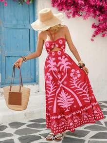 Vivid Eden Urlaubs-Chiffon-Kleid mit Rückenausschnitt und Muster für Frauen, Frühling/Sommer - Heißes Pink - Übersicht 6