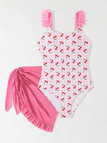 SHEIN Bộ đồ bơi liền thân dễ thương dành cho bé gái tuổi teen, họa tiết nơ, thiết kế tam giác lưới, thời trang và kín đáo, thích hợp cho bãi biển, bơi lội, kỳ nghỉ hè. - Hồng - Xem 3
