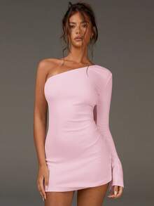 Athîral 女士秋季连衣裙，时尚外出连衣裙，白色露肩连衣裙，婚礼宾客连衣裙 - 淺粉色 - 查看 3