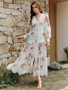 Anewsta Floral Wave Ruffle Hem Elegant Dress - Multicolor - View 4