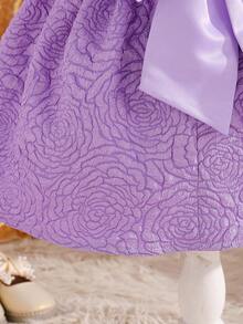 Elladie kids Váy bé gái dáng chữ A màu xanh thanh lịch mùa hè đính sequin, satin nơ, jacquard hoa, cho khách mời đám cưới, phù dâu, tiệc sinh nhật, lễ hội và kỷ niệm - Màu tím - Xem 7
