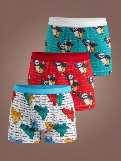 SHEIN Kung Fu Panda Young Boy Comfortable Soft Cartoon Pattern Boxer Briefs