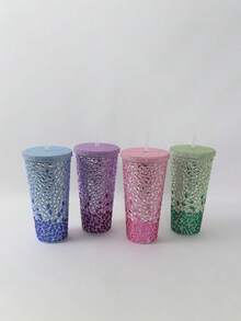 1pc 12 Oz (About 340 G) Sparkler Cup Handmade Rhinestone Set, Built-In Double Plastic Cup With Lid, Straw - Perfect For DIY Custom, Iced Coffee And Water, Home Office Party Beach, Ladies Gift - Multicolor - View 6