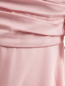 1pc Tween Girl Dusty Pink Elegant Wedding Party Dress,Summer 3D Floral Embroidered Flare Sleeve Fashion Solid Color Dress For Formal Events,Daily Wear - Pink - View 5