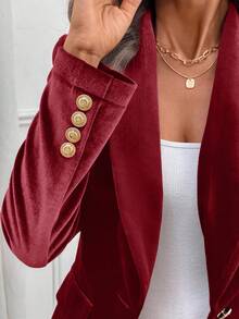 EMERY ROSE Women's Elegant Solid Color Velvet Blazer - Red - View 7