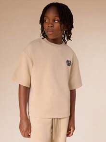 SUMWON Oversized Crew Neck Short Sleeve T Shirt And Wide Leg Sweatpants Set With Logo Print For Boys Casual Vacation - Khaki - View 6