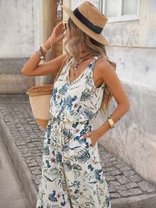 Brillora 女士扭结印花连体裤，休闲度假装，适合日常穿着，春夏款 - 彩色 - 查看 4