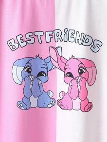 2pcs/Set Young Girl' Cartoon Rabbit Short Sleeve Casual Loose Soft Knit Round Neck Dress, Comfortable Summer Loungewear - Pink - View 6