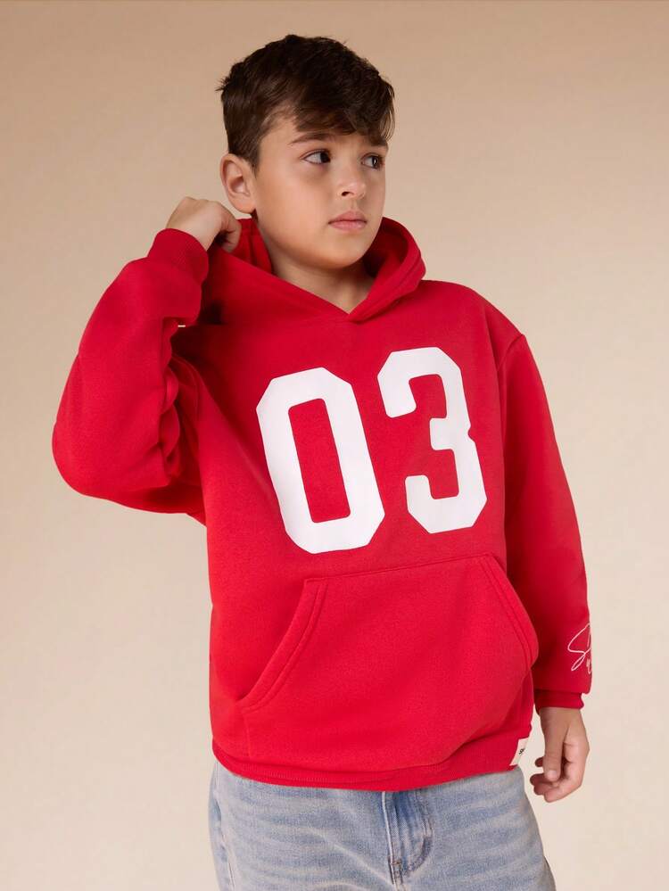 Graphic Number Pullover Hoodie With Front Pocket