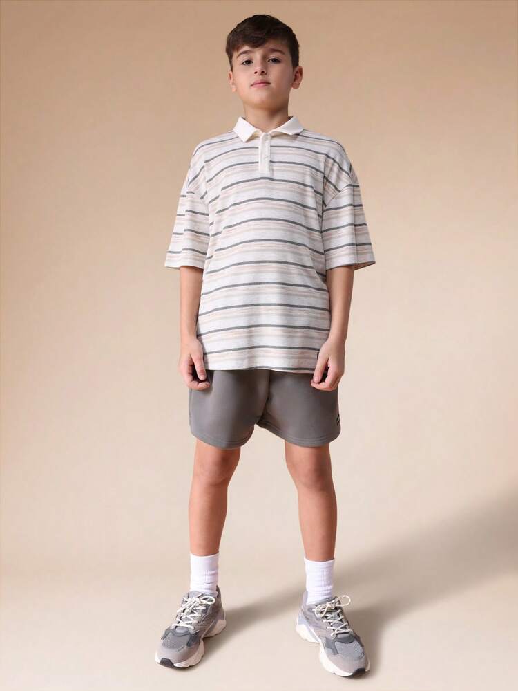 Striped Polo Shirt With Shorts Set