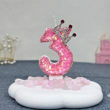 1支粉色皇冠蜡烛，数字0-9，7.5厘米/2.95英寸，粉色皇冠闪光设计生日数字蜡烛，公主主题蛋糕装饰，带亮片，适合女孩、女士、周年纪念庆祝活动，完美适用于公主主题生日庆祝活动和迷人装饰，房间装饰，礼物，生日蜡烛，生日装饰，生日快乐，蛋糕蜡烛，毕业季房间装饰 - 粉色 - 查看 21