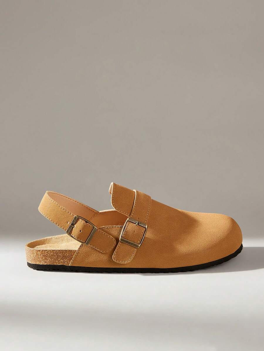 Solecia Zapatillas de mujer nuevas de media cobertura con material de PU tipo gamuza, diseño de correa trasera, cómodas y versátiles, adecuadas para el hogar o ir de compras. - Óxido marrón - Ver 1