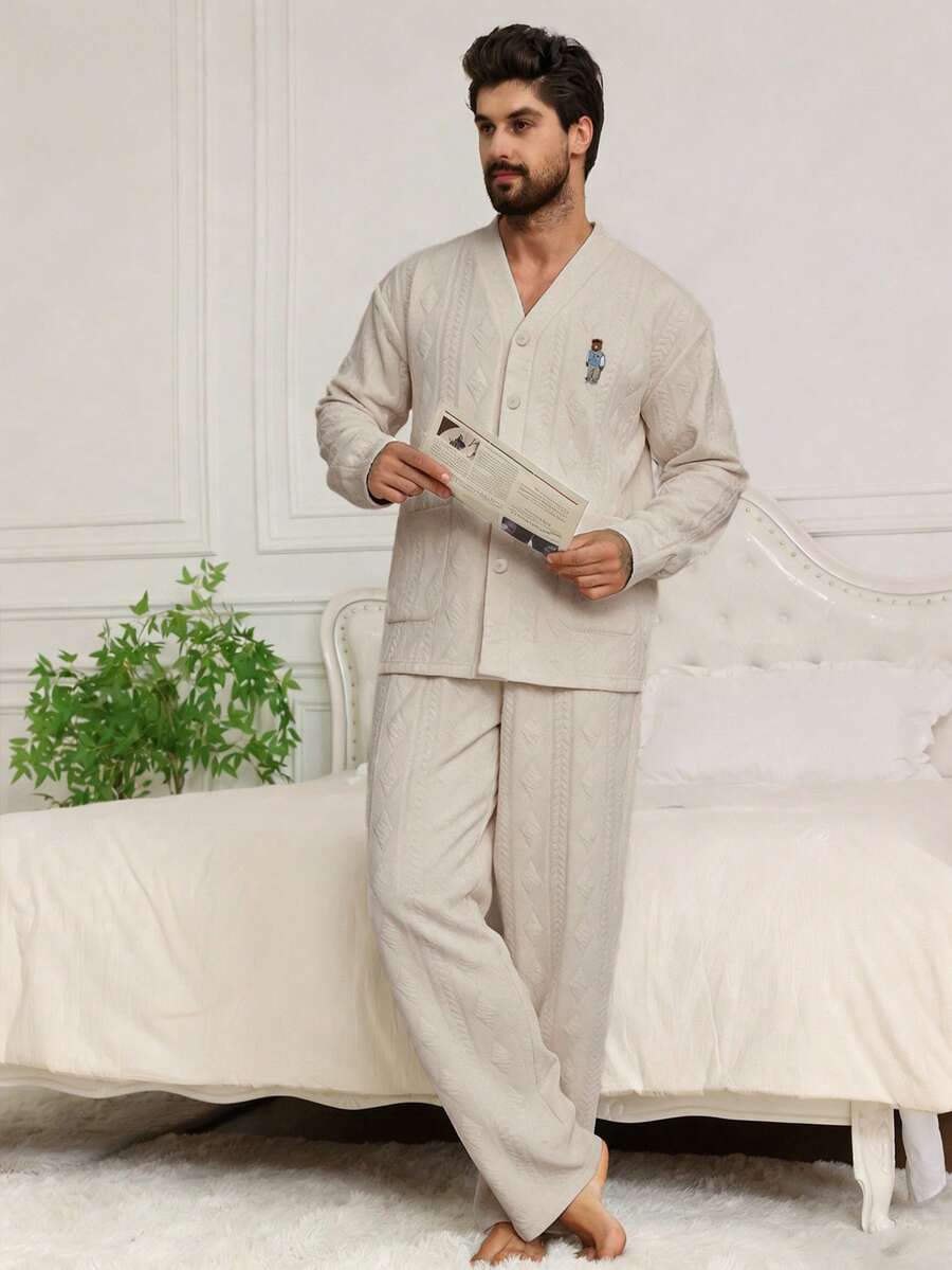 DAZY Men's Spring/Autumn Cardigan & Blue Pajama Set - Multicolor - View 1