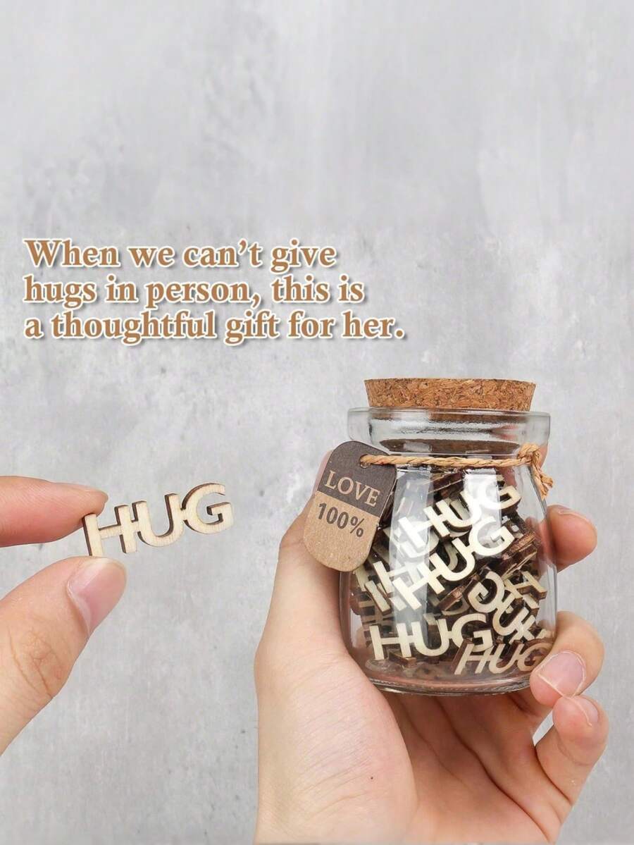 1PC Hugs In A Jar, Hugs To Give Those You Miss, HUG Wooden Cutout Letter Funny Gifts, Jar Of Hugs Gift For Birthday, Anniversary, Christmas, Valentine's Day, Thanksgiving. HUG Wooden Cutout Letter Gifts For Parents And Relatives, And Friends. Christmas Gift, Xmas Gifts, Christmas Stocking Fillers, Christmas Decorations - Hugs In a Jar - View 1