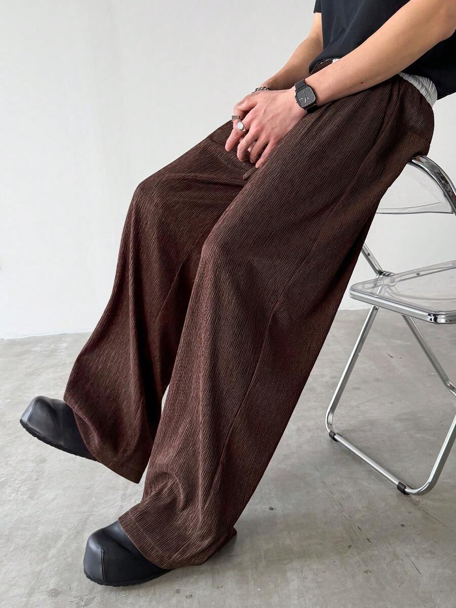 Claim Dot Quần ống rộng thẳng, có dây rút, màu tương phản dành cho nam. - màu nâu - Xem 1