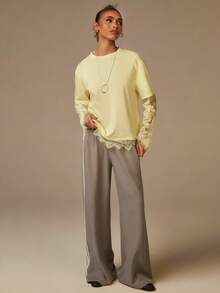 Athîral 女士休闲长袖撞色蕾丝衬衫 - 黃色 - 查看 4