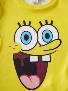 SpongeBob SquarePants | SHEIN 4pcs/Set Young Boy Cute Cartoon Pattern Crew Neck Long Sleeve Top And Pants Snug Fit Comfortable Pajama Set - Multicolor - View 8