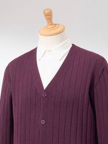 Calvornis Áo khoác cardigan cài nút công sở màu trơn thường ngày cho nam - Màu đỏ tím - Xem 4