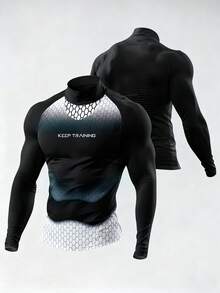 Acti Log Men's Stand Collar Raglan Sleeve Long Sleeve Casual Gradient Breathable Sports T-Shirt Compression Shirt Men - Multicolor - View 2