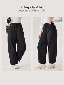 OutZeal 女士防水抽绳腰带深口袋工装户外裤露营徒步 - 黑色 - 查看 2